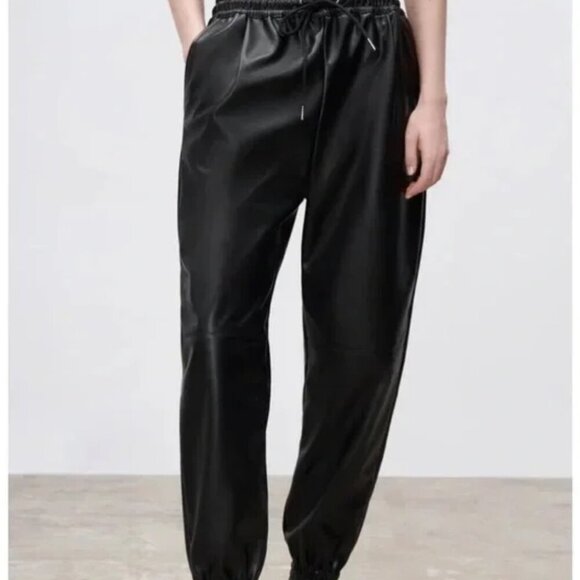 Zara Women's Faux Leather Black Joggers Size Small - Picture 2 of 8